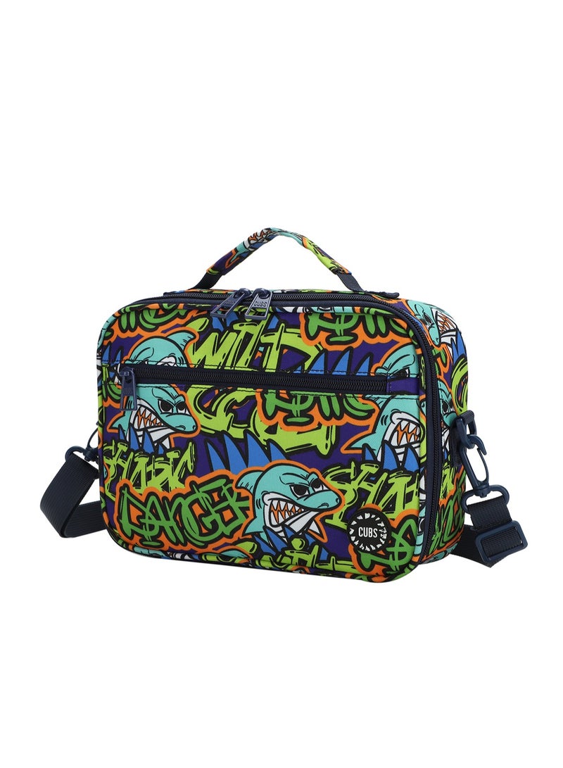 CUBS Shark Print Waterproof lunch bag with removable shoulder strap carrying your favorite meals to school, work or while traveling - Image 2