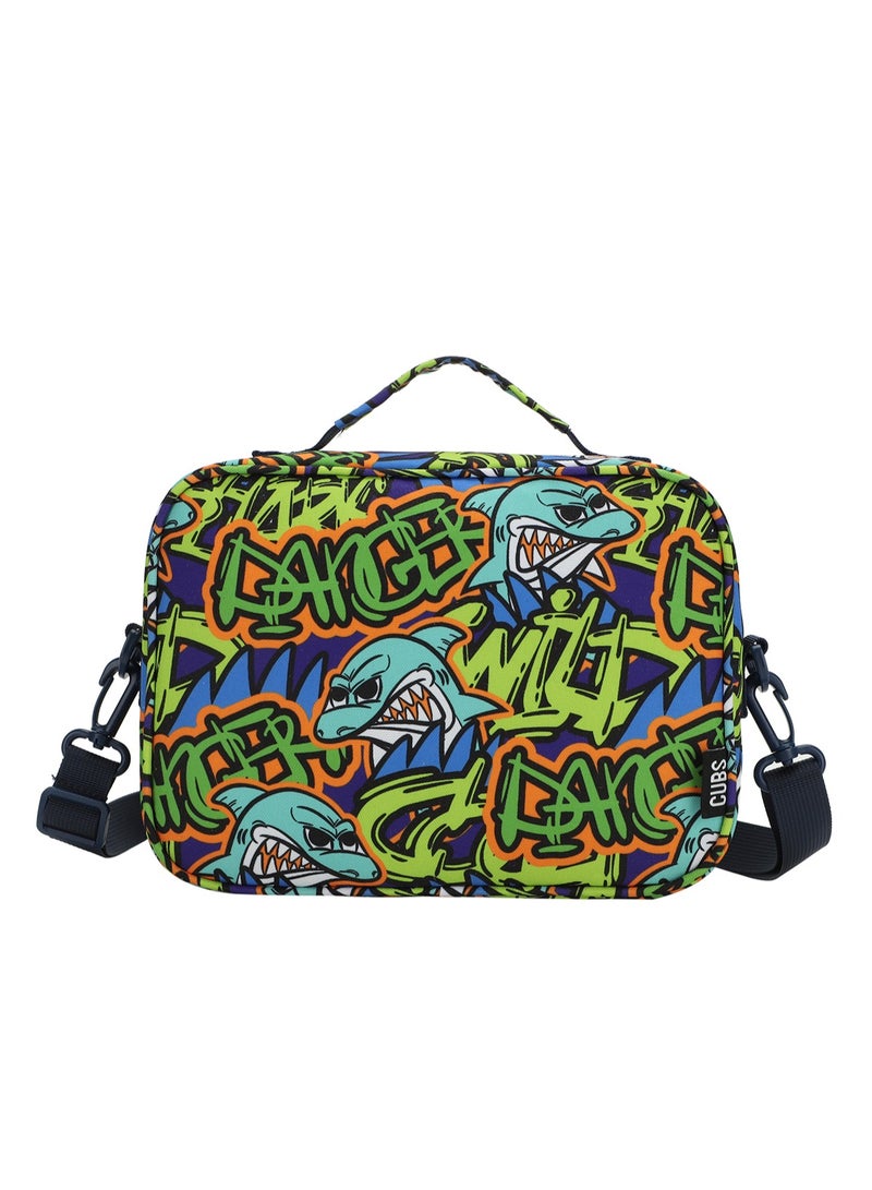 CUBS Shark Print Waterproof lunch bag with removable shoulder strap carrying your favorite meals to school, work or while traveling - Image 3