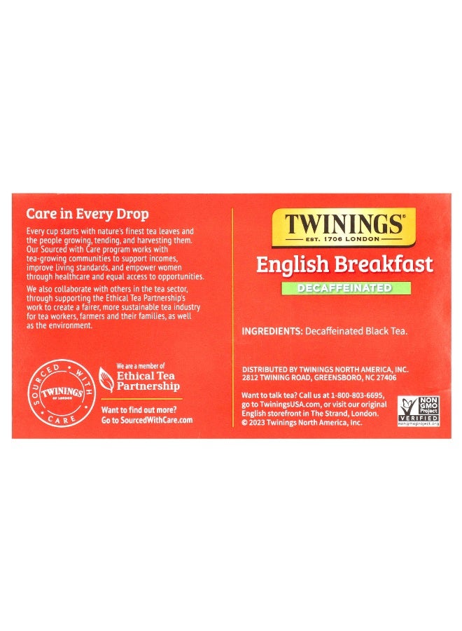 Twining's Twinings, English Breakfast, Pure Black Tea, Decaffeinated,  50 Tea Bags, 3.53 oz (100 g) (Packaging may vary) - Image 2