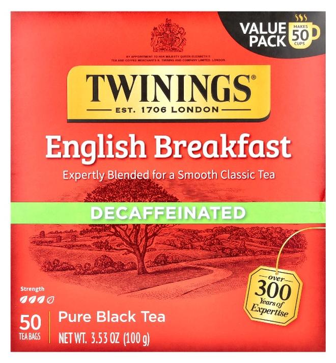 Twining's Twinings, English Breakfast, Pure Black Tea, Decaffeinated,  50 Tea Bags, 3.53 oz (100 g) (Packaging may vary) - Image 1