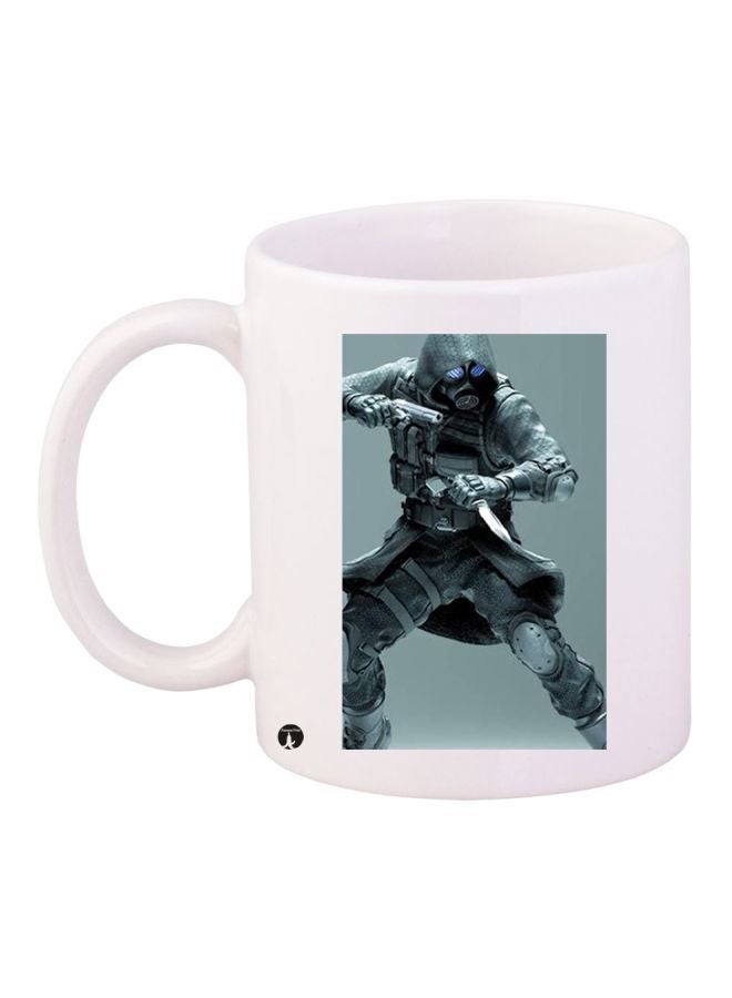 RYN Action Figure Printed Ceramic Coffee Mug White/Black/Grey 11ounce