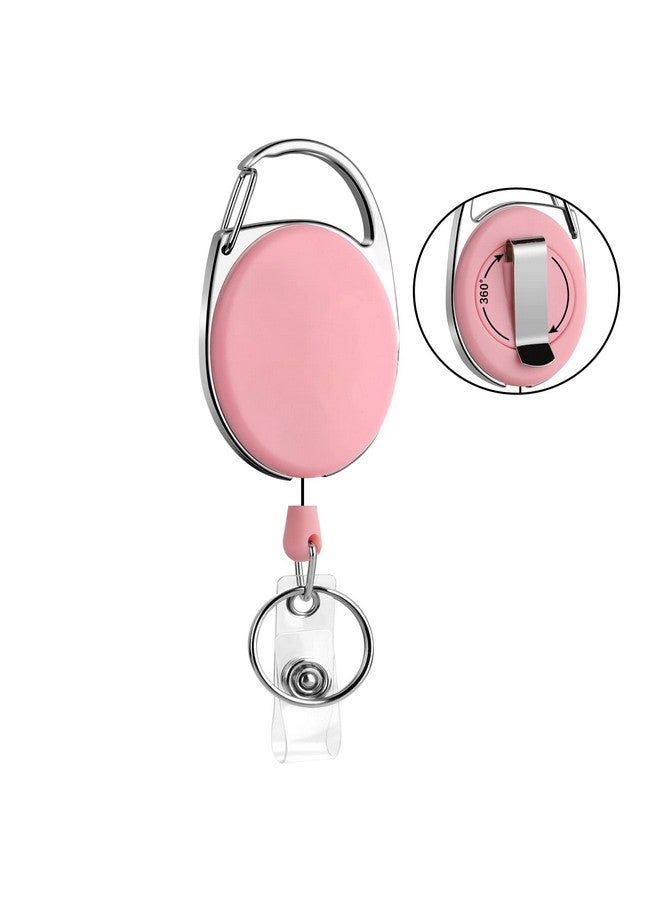 Soleebee 25'' Retractable Badge Reel With 360° Swivel Belt Clip And Key Ring Heavy Duty Retractable Keychain Carabiner Id Badge Holder (Pink) - Image 1