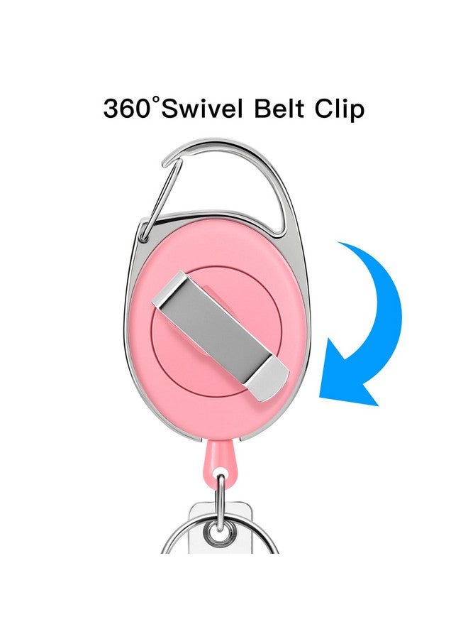 Soleebee 25'' Retractable Badge Reel With 360° Swivel Belt Clip And Key Ring Heavy Duty Retractable Keychain Carabiner Id Badge Holder (Pink) - Image 3