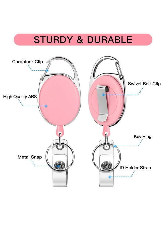 Soleebee 25'' Retractable Badge Reel With 360° Swivel Belt Clip And Key Ring Heavy Duty Retractable Keychain Carabiner Id Badge Holder (Pink) - Image 4