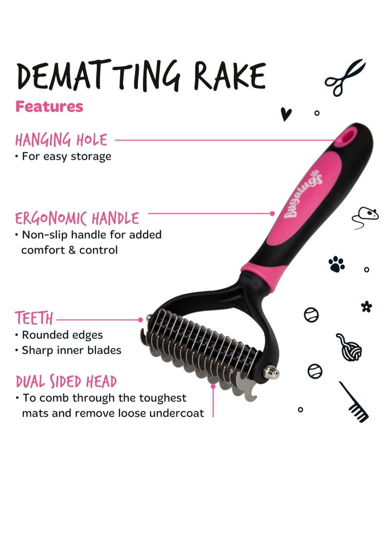 BUGALUGS Pet Grooming Brush Double Sided Shedding and Dematting Undercoat Rake Dog Grooming Brush Dog Shedding Brush Cat Grooming Brush Dog Comb Cat Brush for Long Haired Cats - Image 2