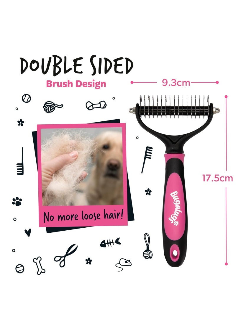 BUGALUGS Pet Grooming Brush Double Sided Shedding and Dematting Undercoat Rake Dog Grooming Brush Dog Shedding Brush Cat Grooming Brush Dog Comb Cat Brush for Long Haired Cats - Image 3