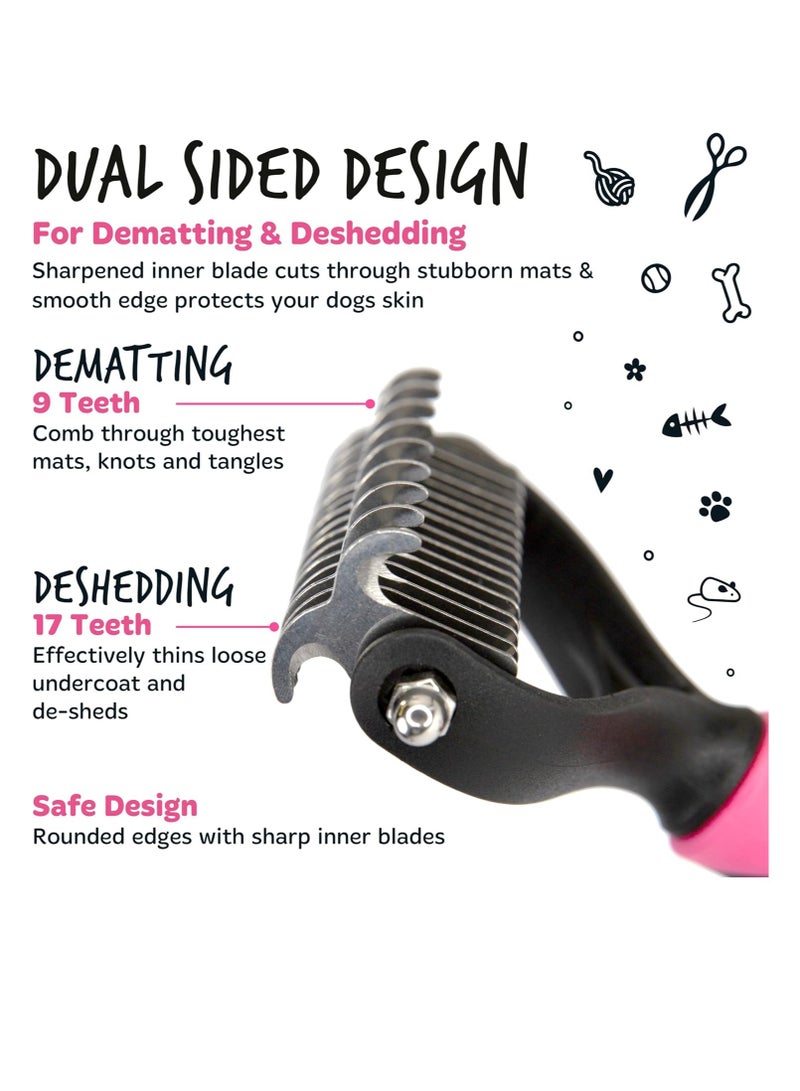 BUGALUGS Pet Grooming Brush Double Sided Shedding and Dematting Undercoat Rake Dog Grooming Brush Dog Shedding Brush Cat Grooming Brush Dog Comb Cat Brush for Long Haired Cats - Image 4