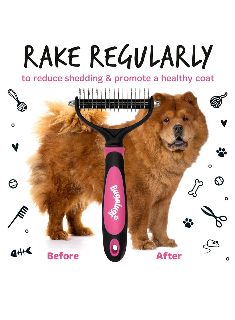 BUGALUGS Pet Grooming Brush Double Sided Shedding and Dematting Undercoat Rake Dog Grooming Brush Dog Shedding Brush Cat Grooming Brush Dog Comb Cat Brush for Long Haired Cats - Image 5