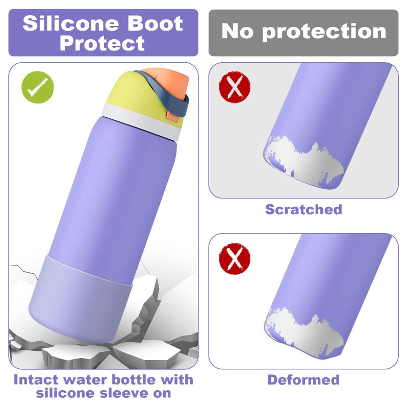 Alwenid ألوينيد 2 قطع غلاف سيليكون زجاجة الماء لأوالا 32 أونصة، غلاف واقي مضاد للانزلاق لحماية قاعدة زجاجات الماء الفولاذية المقاومة للصدأ (بنفسجي) - Image 5