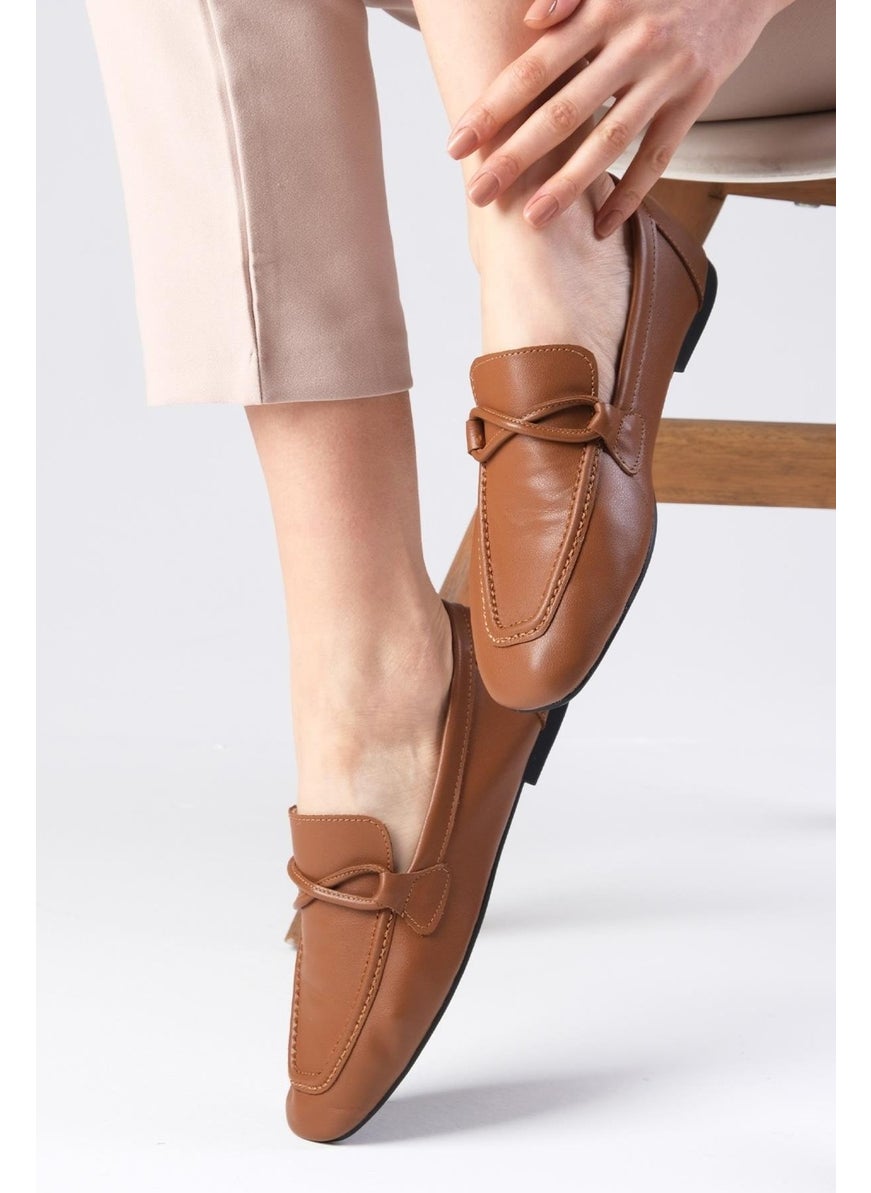 Mio Gusto - Fiona Leather Tan Color Blunt Toe Women's Loafer Shoes - Image 1