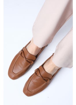 Fiona Leather Tan Color Blunt Toe Women's Loafer Shoes