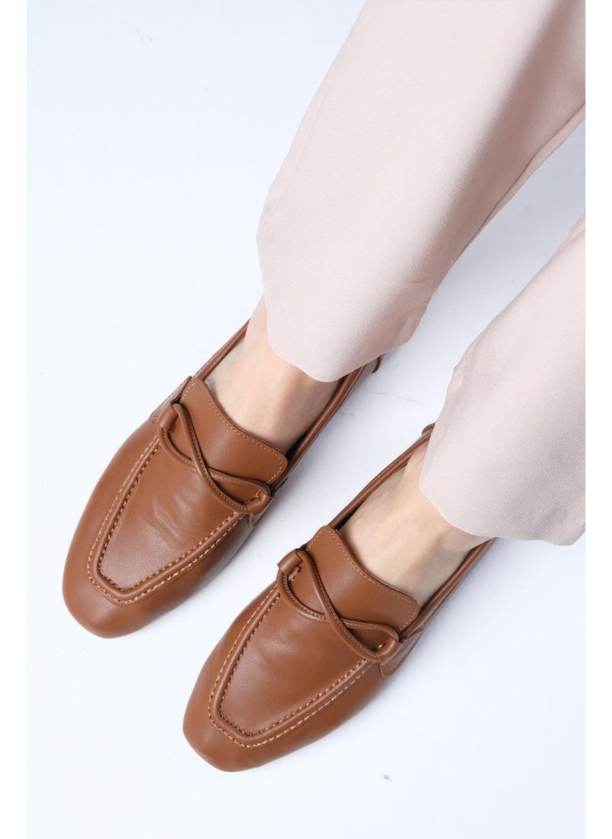 Mio Gusto - Fiona Leather Tan Color Blunt Toe Women's Loafer Shoes - Image 1