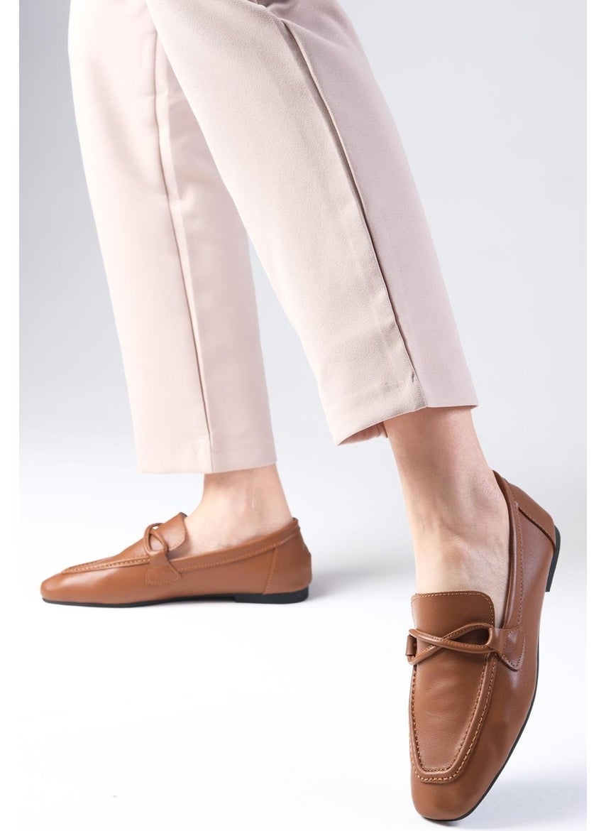 Mio Gusto - Fiona Leather Tan Color Blunt Toe Women's Loafer Shoes - Image 1