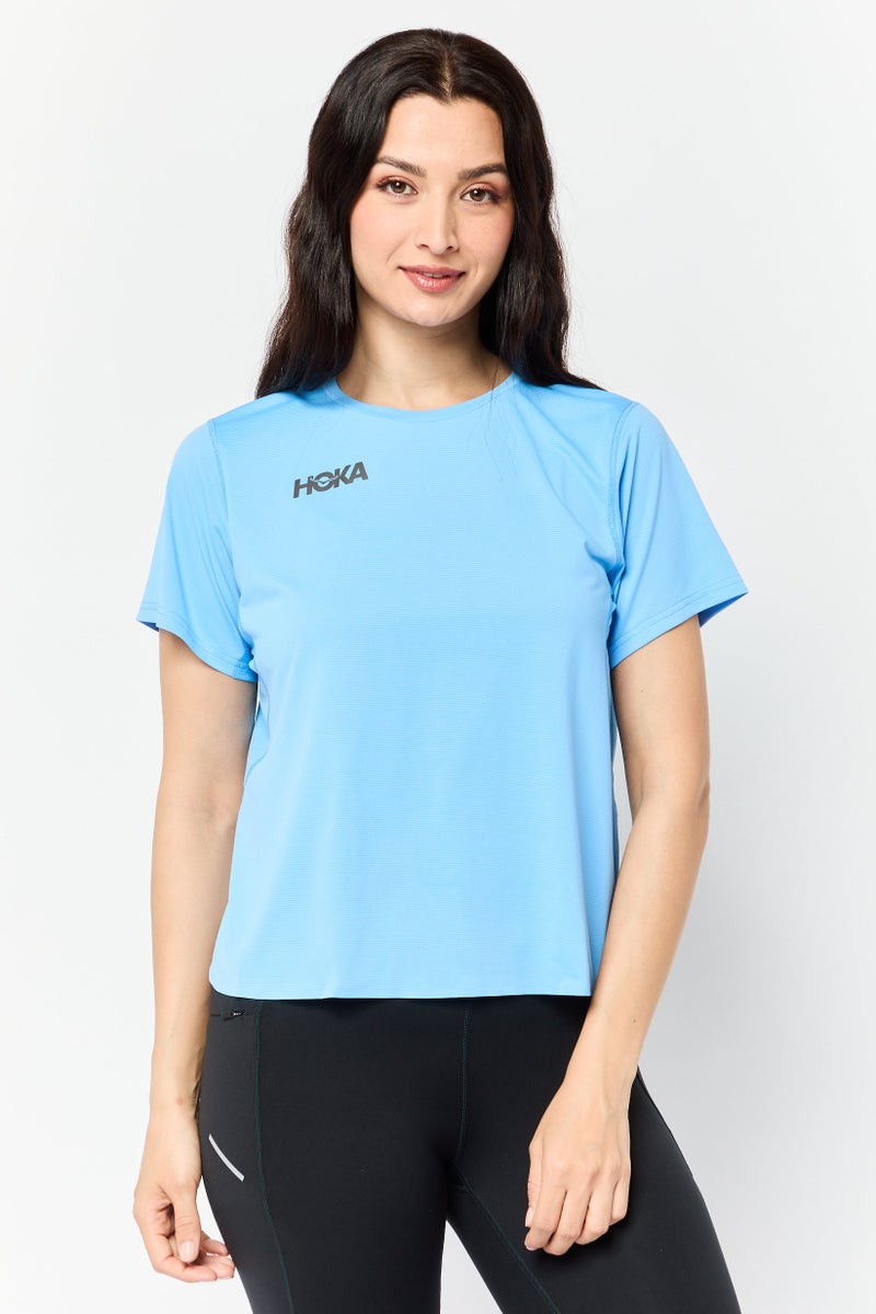 Hoka Women Sportswear Fit Short Sleeves Training Tops, Blue - Image 1