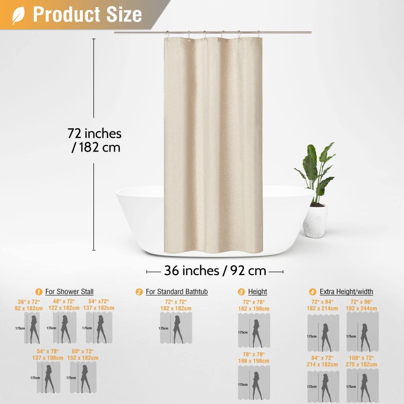 BTTN Stall Fabric Startain 36 Int Linen محكم الستائر القماشية الصغيرة ذات القماش الصغير مع 6 خطافات بلاستيكية ضيقة ستائر دش مرجح للفناد - Image 5