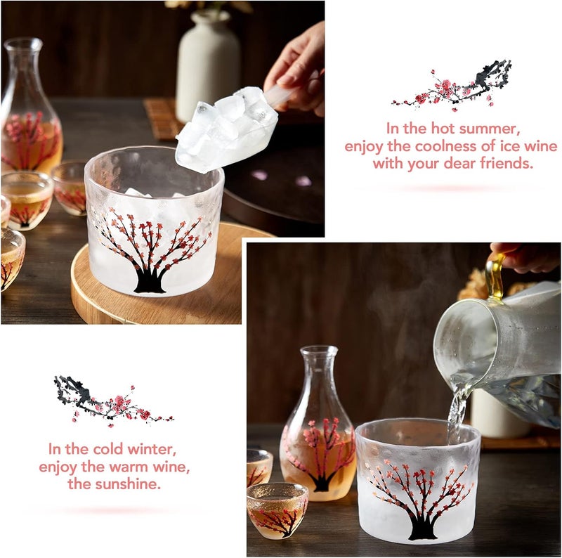 DUJUST Japanese Sake Set for 4, Handcraft Pink Cherry Blossoms Design, 1 Sake Bottle, 1 Sake Tank and 4 Sake Cups, Cold/Warm/Hot Sake Carafe, Special Japanese Gifts Set - 6 pcs - Image 4