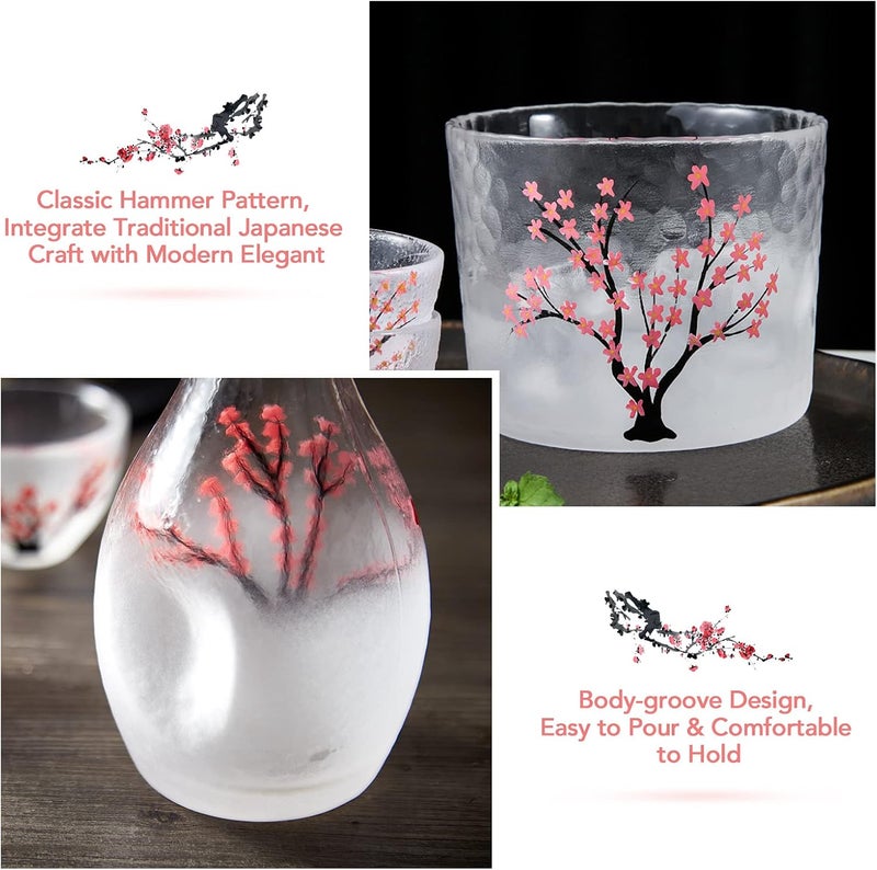 DUJUST Japanese Sake Set for 4, Handcraft Pink Cherry Blossoms Design, 1 Sake Bottle, 1 Sake Tank and 4 Sake Cups, Cold/Warm/Hot Sake Carafe, Special Japanese Gifts Set - 6 pcs - Image 3