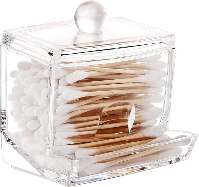 Vroxy Cotton Swab Storage with Lid, Transparent Bathroom Canister Storage Organization, Vanity Makeup Organizer, Cotton-Pad Dispenser (1Pcs) - Image 1