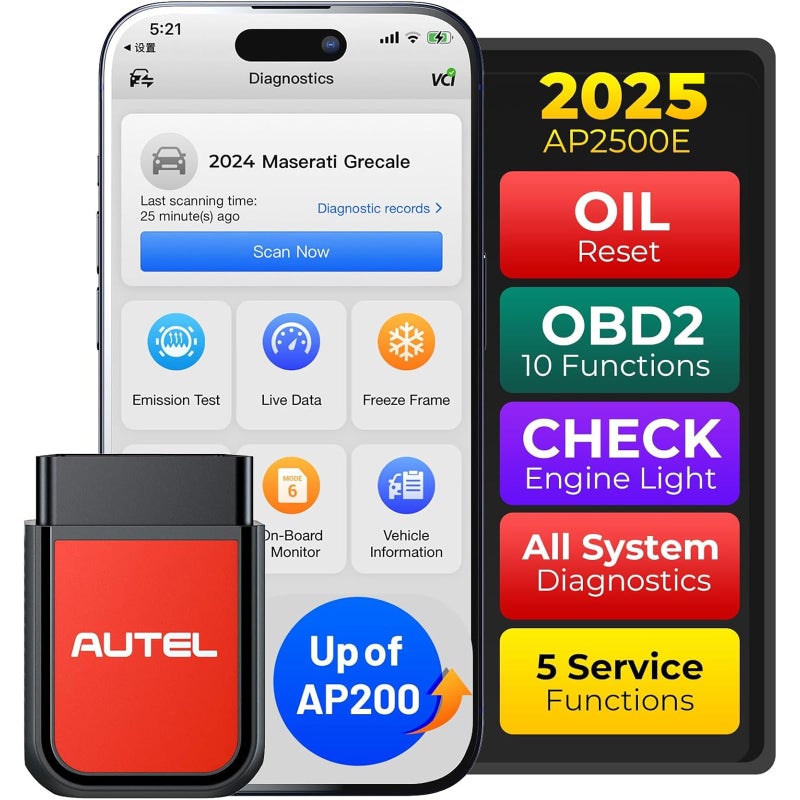 Autel AP2500AP2500E OBD2 Scanner Bluetooth Code Reader Upgraded of AP200 OBDII Scanner AllSystem Diagnostic Tool CAN FD 5 Hot Resets AutoVIN Check Engine Light Car Code Reader for AndroidiOS