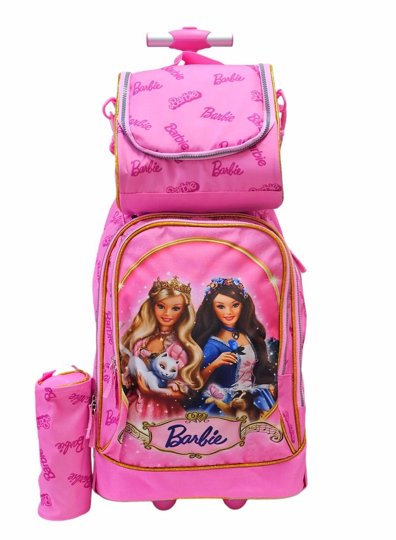 باربي حقيبة مدرسية بعجلات 3في1 حقائب مدرسية للبنات  حقيبة بعجلات للطلاب، حقيبة سفر بعجلات، حقيبة  متعددة الاستخدامات مقاس 18 بوصة - Image 2