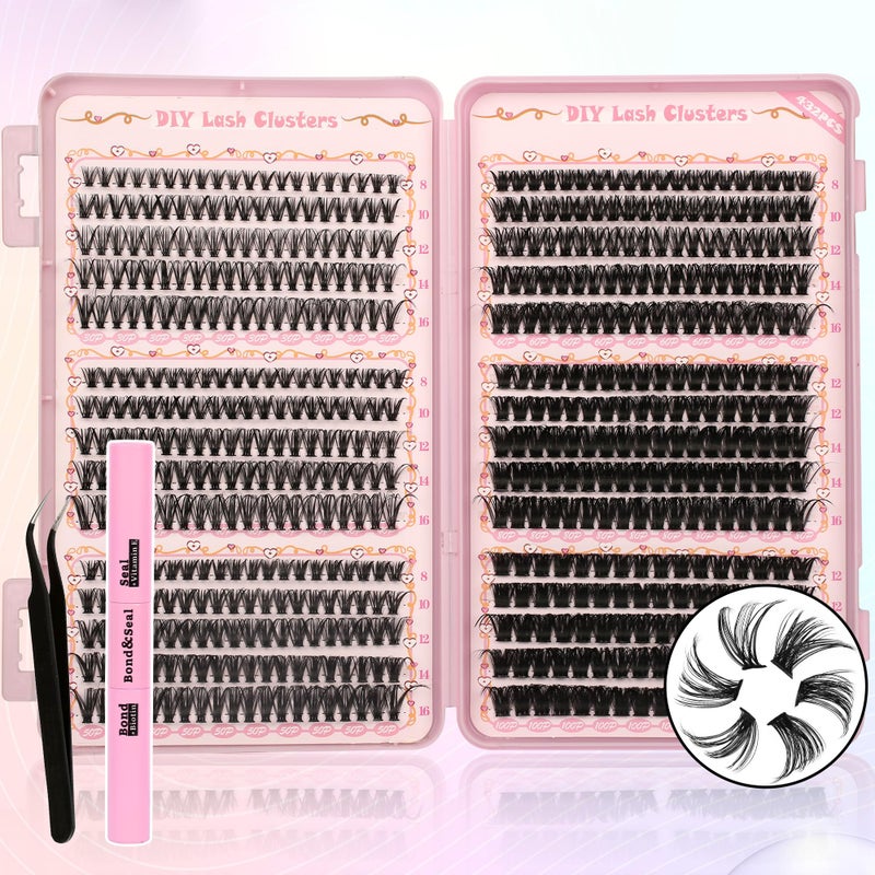Gmagictobo Lash Clusters Fluffy DIY Lash Clusters Kit Volume Lash Extension Kit 570Pcs Individual Lashes Clusters Thin Band Eyelash Extension Kit Lash Bond and Seal Lash Tweezers - Image 1