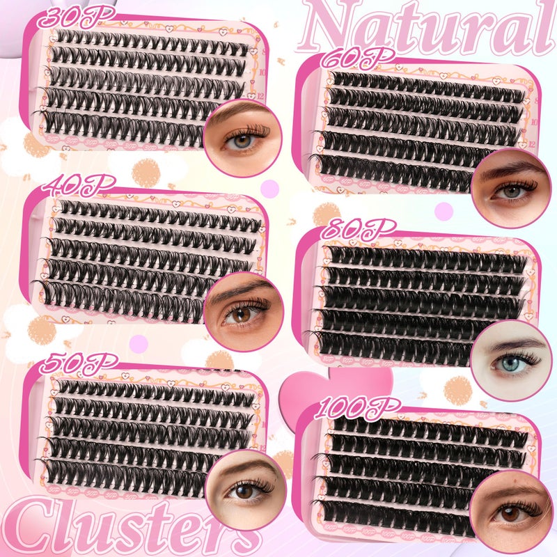Gmagictobo Lash Clusters Fluffy DIY Lash Clusters Kit Volume Lash Extension Kit 570Pcs Individual Lashes Clusters Thin Band Eyelash Extension Kit Lash Bond and Seal Lash Tweezers - Image 2