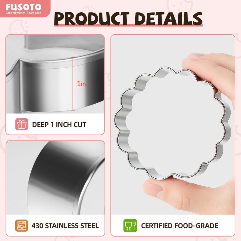 FUSOTO Round Cookie Cutter Set - 6 Piece Circle Shaped Geometric Circle Cookie Cutter for Kitchen Baking, Stainless Steel, (1.5", 2", 2.5", 3", 3.5", 4"), Round - Image 5