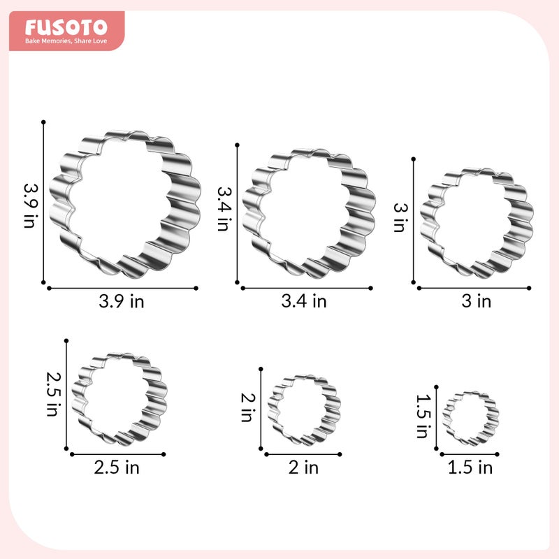 FUSOTO Round Cookie Cutter Set - 6 Piece Circle Shaped Geometric Circle Cookie Cutter for Kitchen Baking, Stainless Steel, (1.5", 2", 2.5", 3", 3.5", 4"), Round - Image 3