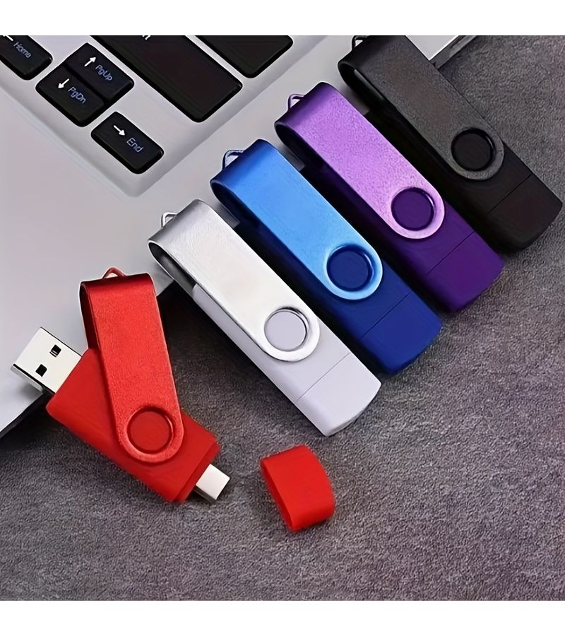 ذاكرة USB 2 في 1 بحجم 256 ميجابايت مع موصلين دوارين USB وType C لعصا ذاكرة للهواتف الذكية وأجهزة الكمبيوتر سعة تخزين محمولة باللون الأسود - Image 3