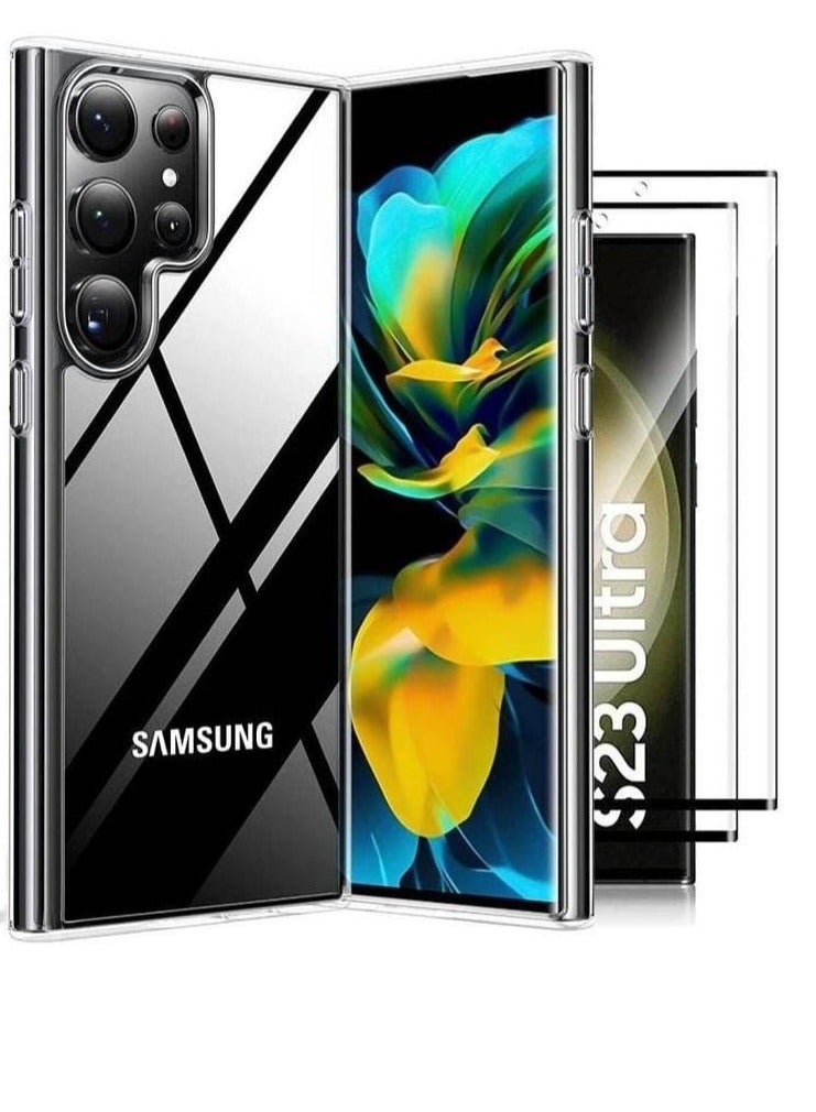 1+2 Protective Slim Designed Shockproof Case Cover And High Quality Tempered Glass screen Protector For Samsung Galaxy S23 Ultra Clear - Image 1