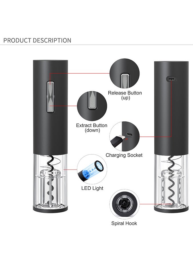 Beram - Electric Wine Opener, Automatic Bottle Corkscrew, LED Light, Foil Cutter Base, Matte Surface, Button Control, Transparent Shell Head Design - Image 1