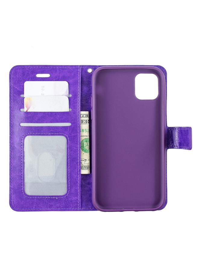 زبون جراب جلدي قابل للطي أفقيًا بتصميم Crazy Horse Texture لهاتف iPhone 11 مع حامل وفتحات للبطاقات ومحفظة وإطار صور لهاتف iPhone 11 - Image 3