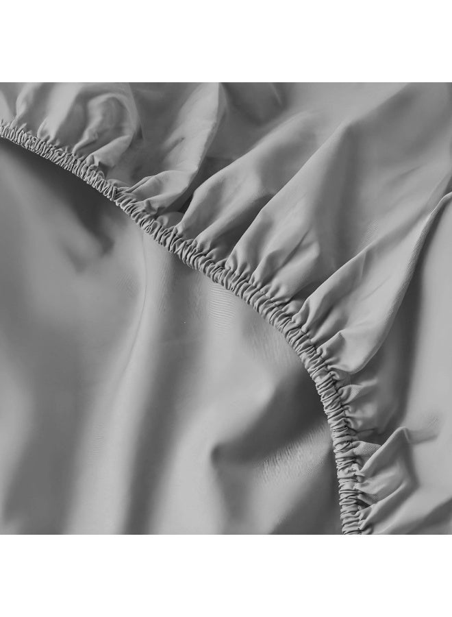 Amreya Linens Bed Sheets Sets Plain Fitted Bedsheet Set (160×200*25) Double 5 pieces   Includes 1 Fitted Sheet and 4 Pillowcases color grey  4pillow covers50*70 - Image 2