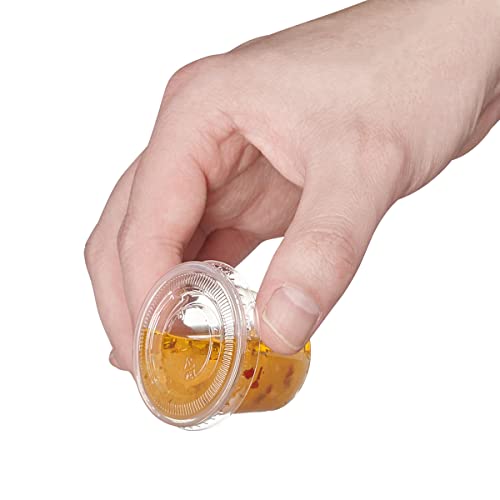GUSTO [1 oz. - 50 Count Clear Disposable Plastic Portion Cups with Lids - Soufflé Cups, Clear Jello Shot Containers With Lids Perfect for salad Dressing and More - (Formerly Comfy Package) - Image 3
