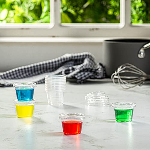 GUSTO [1 oz. - 50 Count Clear Disposable Plastic Portion Cups with Lids - Soufflé Cups, Clear Jello Shot Containers With Lids Perfect for salad Dressing and More - (Formerly Comfy Package) - Image 5