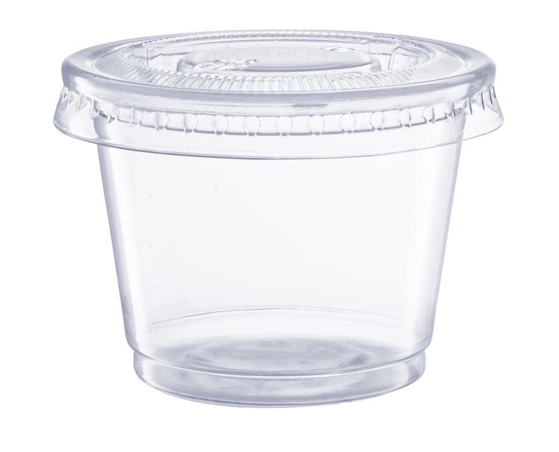 GUSTO [1 oz. - 50 Count Clear Disposable Plastic Portion Cups with Lids - Soufflé Cups, Clear Jello Shot Containers With Lids Perfect for salad Dressing and More - (Formerly Comfy Package) - Image 2