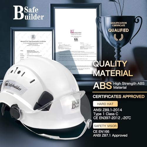 SAFEBUILDER Safety Helmet Hard Hat with Visor Adjustable Lightweight Vented ABS Work Helmet ANSI Z89.1 Approved Ideal for Industrial & Construction (01-White Hat with Clear Visor) - Image 3