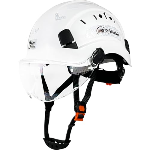 SAFEBUILDER Safety Helmet Hard Hat with Visor Adjustable Lightweight Vented ABS Work Helmet ANSI Z89.1 Approved Ideal for Industrial & Construction (01-White Hat with Clear Visor) - Image 1