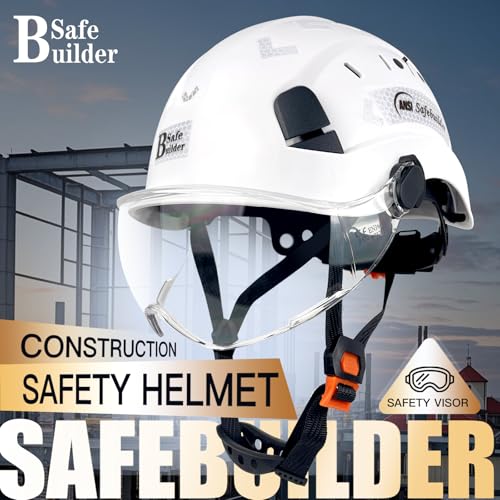 SAFEBUILDER Safety Helmet Hard Hat with Visor Adjustable Lightweight Vented ABS Work Helmet ANSI Z89.1 Approved Ideal for Industrial & Construction (01-White Hat with Clear Visor) - Image 2