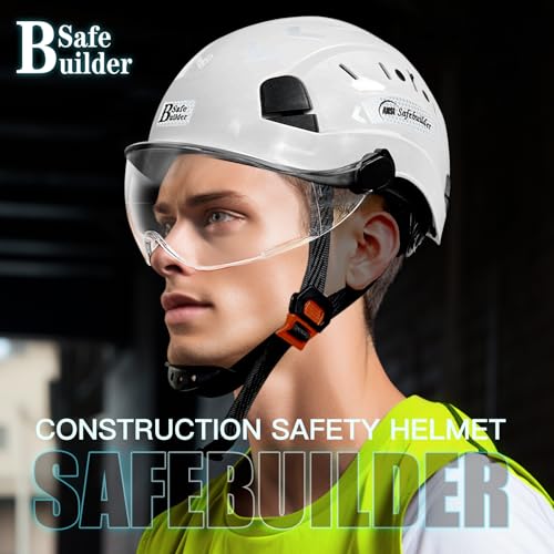 SAFEBUILDER Safety Helmet Hard Hat with Visor Adjustable Lightweight Vented ABS Work Helmet ANSI Z89.1 Approved Ideal for Industrial & Construction (01-White Hat with Clear Visor) - Image 5