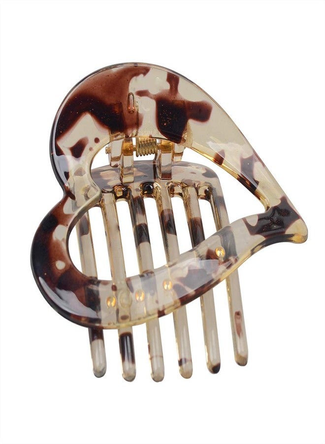 سوبيربليس قطعتان من مشابك الشعر النسائية على شكل قلب، مشبك جانبي لتثبيت الكعكة، مشبك شعر عصري مقاوم للسقوط مصنوع من الراتنج، إكسسوار للشعر (لون قهوة فاتح) - Image 3