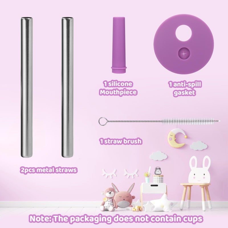Mity rain Mouthpiece and Metal Straws Replacement for Owala Kids Water Bottle - Top Silicone Straw, Circle Gasket and Stainless Steel Straw Set for Owala Toddler Cup (Purple) - Image 3