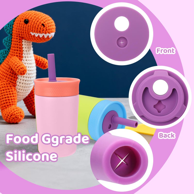 Mity rain Mouthpiece and Metal Straws Replacement for Owala Kids Water Bottle - Top Silicone Straw, Circle Gasket and Stainless Steel Straw Set for Owala Toddler Cup (Purple) - Image 4