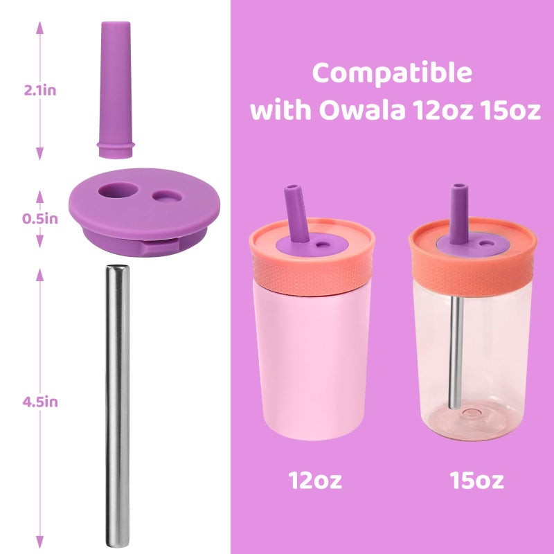 Mity rain Mouthpiece and Metal Straws Replacement for Owala Kids Water Bottle - Top Silicone Straw, Circle Gasket and Stainless Steel Straw Set for Owala Toddler Cup (Purple) - Image 2