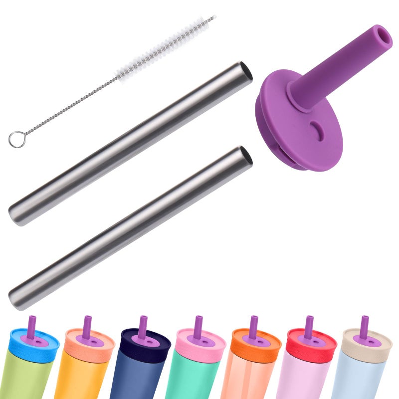 Mity rain Mouthpiece and Metal Straws Replacement for Owala Kids Water Bottle - Top Silicone Straw, Circle Gasket and Stainless Steel Straw Set for Owala Toddler Cup (Purple) - Image 1