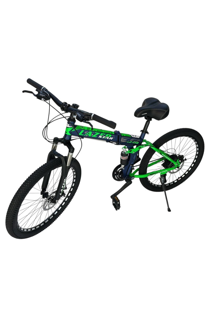 Lazer Star Foldable Gear Bicycle for Adults – 18-Speed Folding Jump Bike with Disc Brakes – Size 26" - Image 1