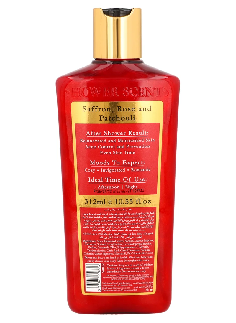 شاور سينتس عطر استحمام برائحة الزعفران من Shower Scents، 312 مل - جل استحمام بتركيبة لامعة، عطر ناعم يدوم طويلاً مع تركيبة مرطبة، وفيتامين E، وبروفيتامين B5 ومضادات الأكسدة