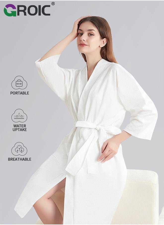 GROIC Disposable Robes,Disposable bathrobe and Disposable Dry Hair Cap,Non-woven Body Wrap Kimono Bathrobe for Hotel,Beauty Salon,Unisex & One Size Fits All Silk Robes for Men & Women  - Image 3