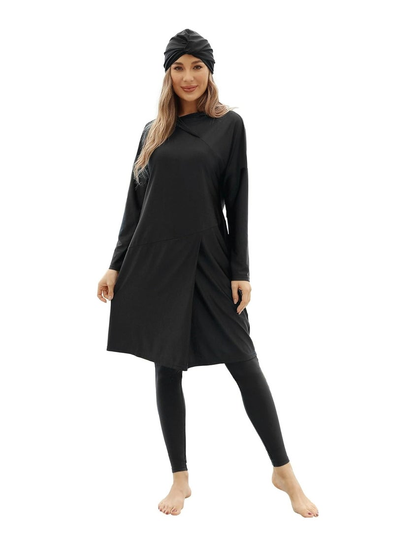 أوزيغالور مقاس L 3 قطع ملابس سباحة نسائية من قطعة واحدة، UPF 50+، تشمل حجاب سباحة وقمصان بأكمام طويلة وسراويل - Image 1