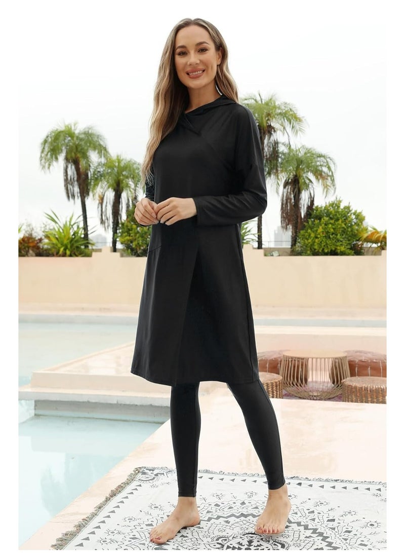 أوزيغالور مقاس L 3 قطع ملابس سباحة نسائية من قطعة واحدة، UPF 50+، تشمل حجاب سباحة وقمصان بأكمام طويلة وسراويل - Image 3